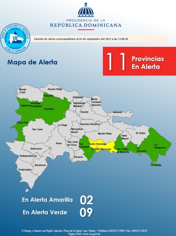 Emisión alerta verde, 04 de septiembre del 2023