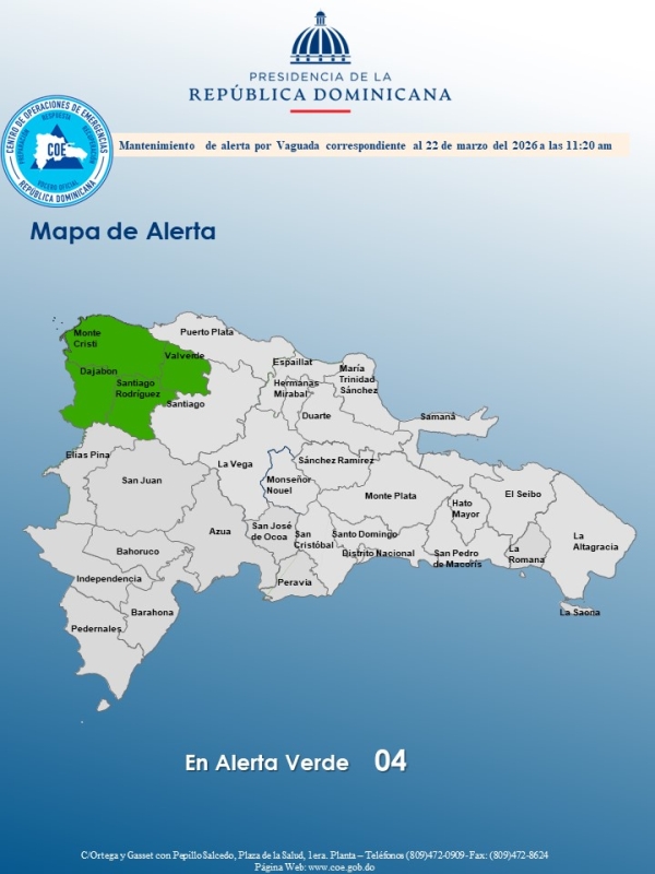 El COE mantiene 04 provincias en alerta verde