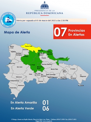 COE Incrementa una provincia a alerta amarilla; seis est&aacute;n en verde.