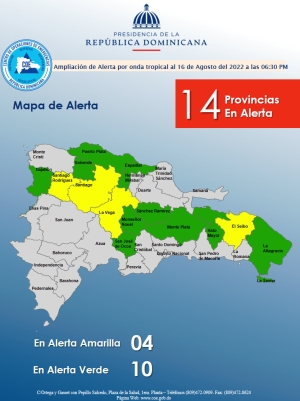 Ampliaci&oacute;n de alerta por Onda Tropical 16,08,2022, 6,30pm.