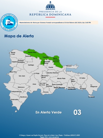 El COE mantiene 03 provincias en alerta verde