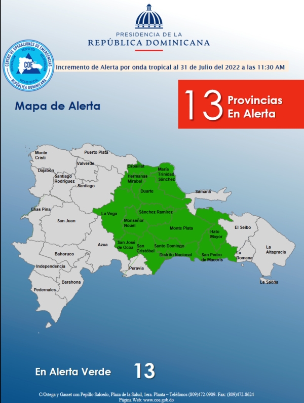 Ampliación y mantenimiento de alerta Verde por Vaguada 31,7, 2022, 11,30 am