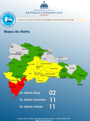 Incremento de Alerta huracan Beryl 02 de julio 2024. 7,15 am.